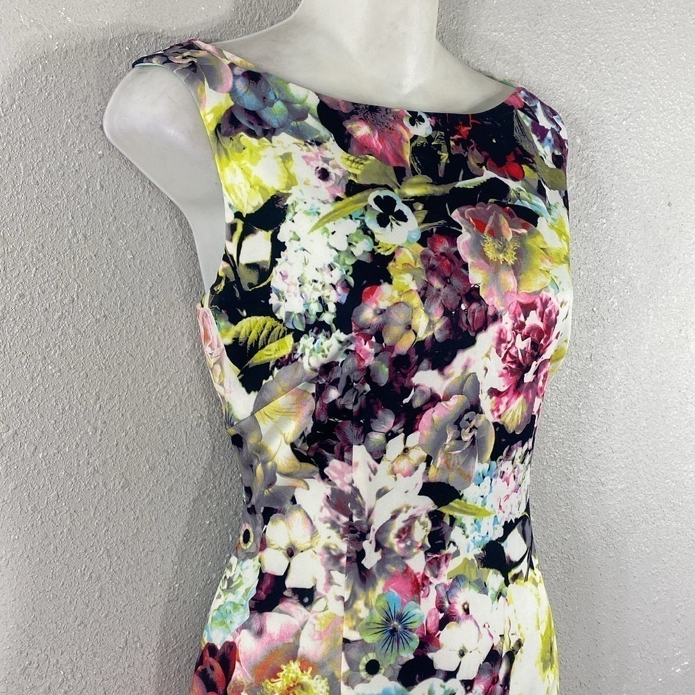 Tahari neon bold floral print boatneck sheath dress 8 PP3 - Picture 4 of 12